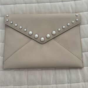 Rebecca Minkoff Pearl Studded Beige Envelope Clutch *Brand New